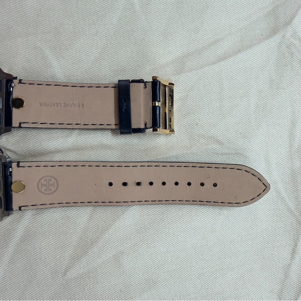 Tory Burch Kira Black Leather Watch Band with Gold Buckle - Picture 3 of 8